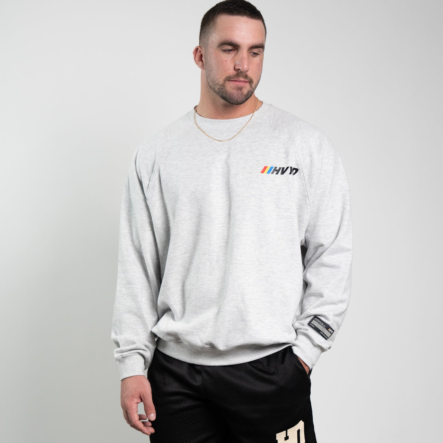 002 HVYD Race Fleece Crewneck — Heather Grey