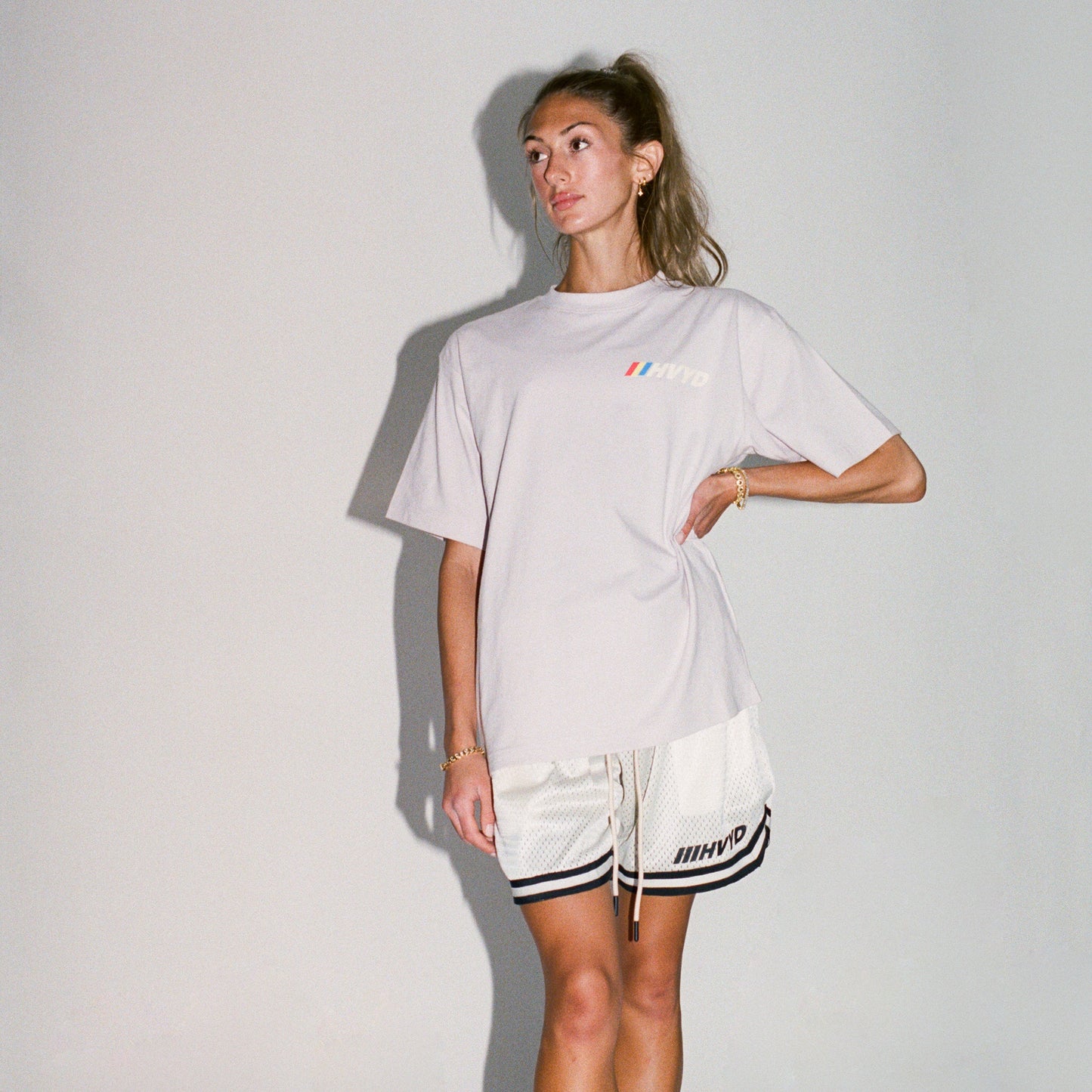 002 HVYD Premium Varsity Mesh Shorts — Bone