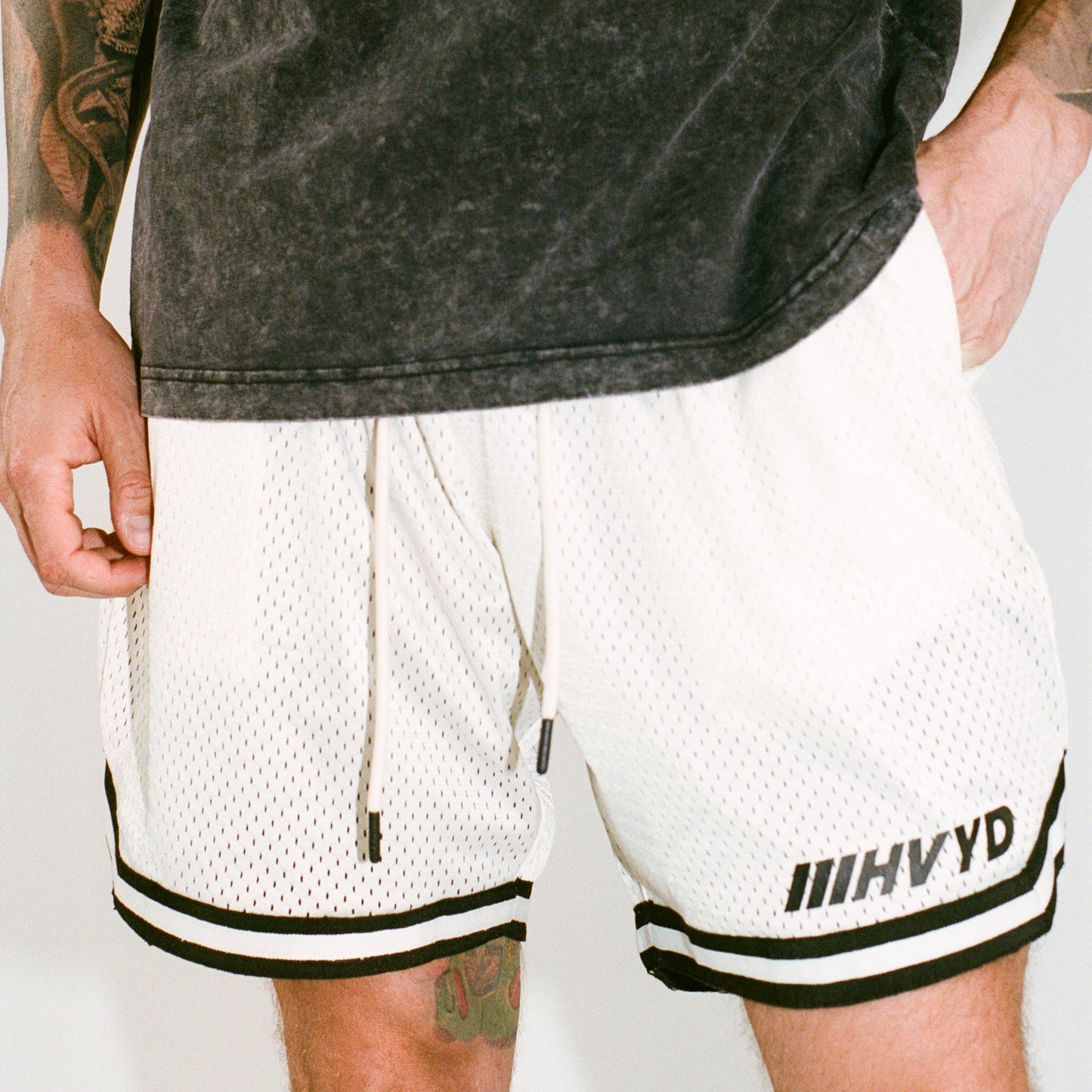 002 HVYD Premium Varsity Mesh Shorts — Bone